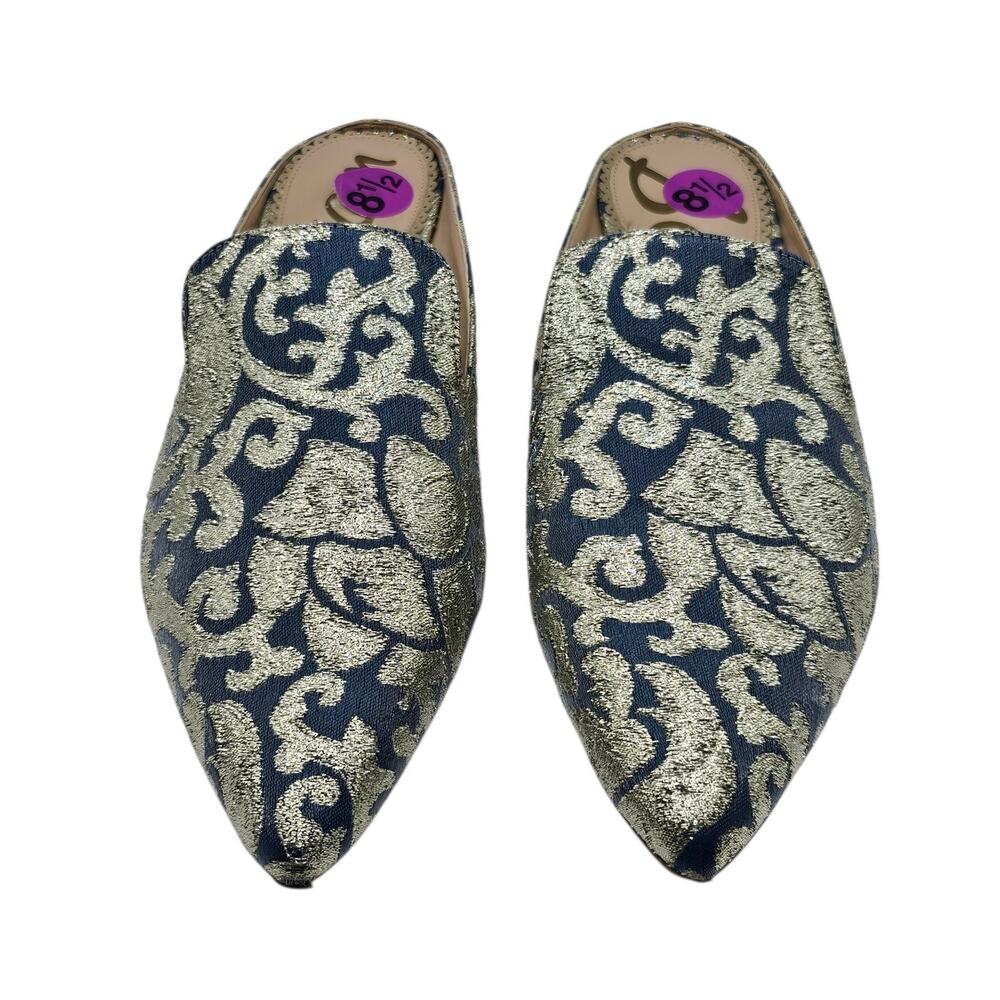 Sam Edelman Blue & Gold Metallic Augustine Jacquard Loafer Mules - Picture 4 of 10
